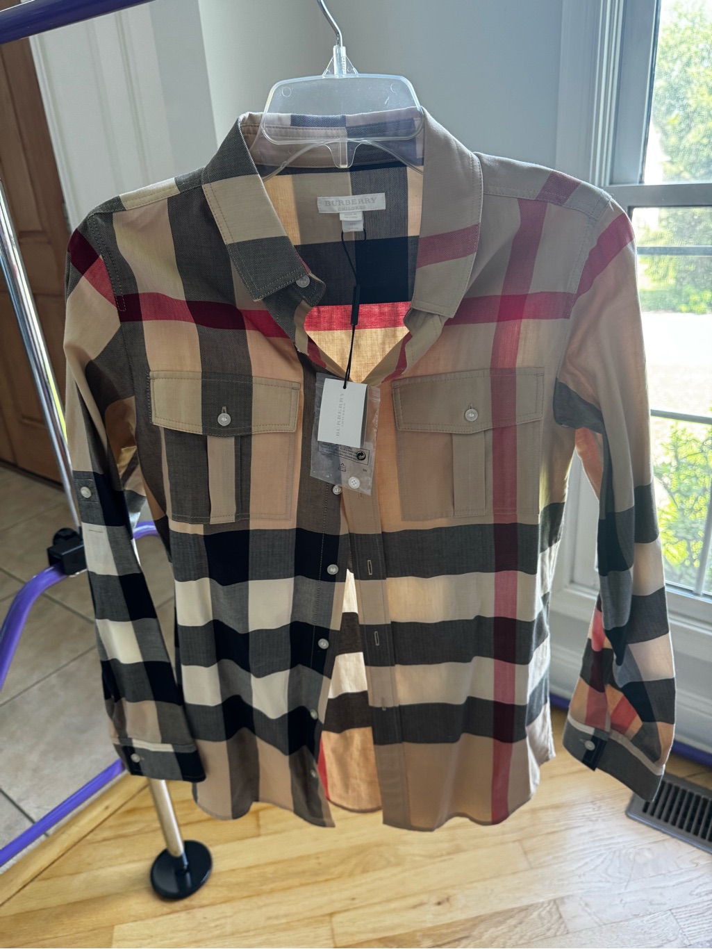Burberry Children's Nova Check Top In Beige, Black & Red